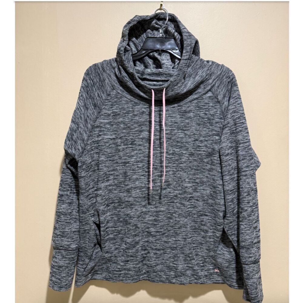 Lukka Space Dye Cowl Neck Hoodie Thumbhole Athletic Pullover Womens XL Gray Pink